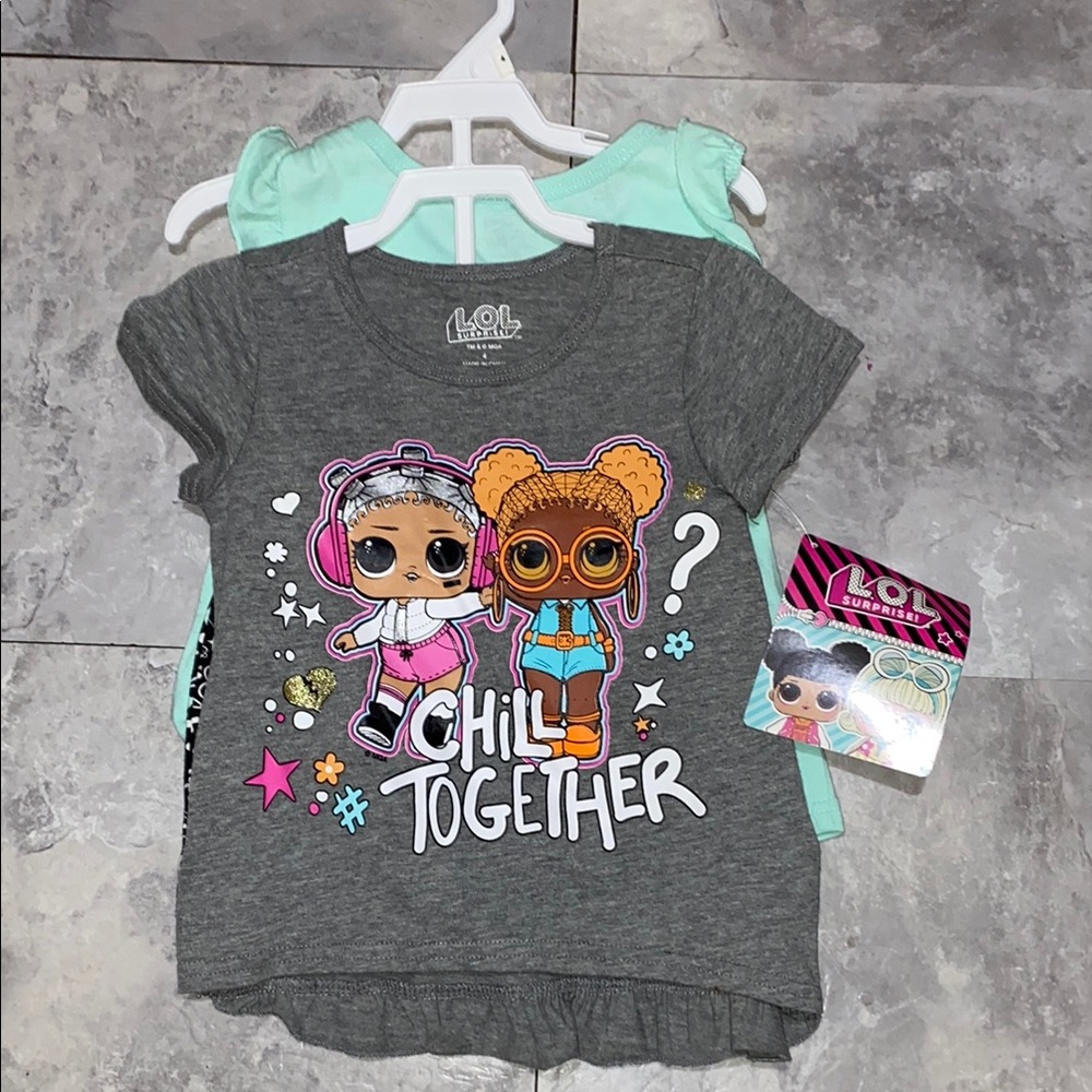 L.O.L. Surprise! Gray Kids shirt shorts set size 4t 4y toddler girl 3piece set